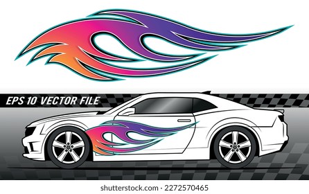 Sports car Speed fire flame decal vinyl sticker. Racing car tribal fire flames vector eps graphic. Side vehicle decoration for car, auto, truck, boat, suv, motorcycle.