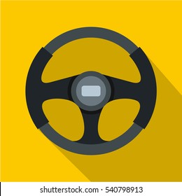 Sports car steering wheel icon. Flat illustration of steering wheel vector icon for web isolated on yellow background