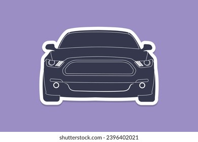 Ilustración vectorial de la vista frontal de Sports Car Sticker. Concepto de icono de transporte de vehículos. Logo de diseño de stickers de autos deportivos con sombra.