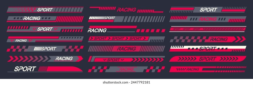 Sports Car Stickers Feature Vector Designs With Speed-themed Elements Like Arrows And Stripes in Red and Black Colors