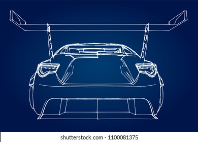 Sports car. Stock Illustration in the style of hand-drawn linear graphics.