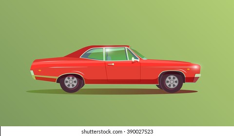 Sports car in the style of 60s-70s. Retro car. Concept racing car. Muscle car. Vector illustration. Modern flat design.