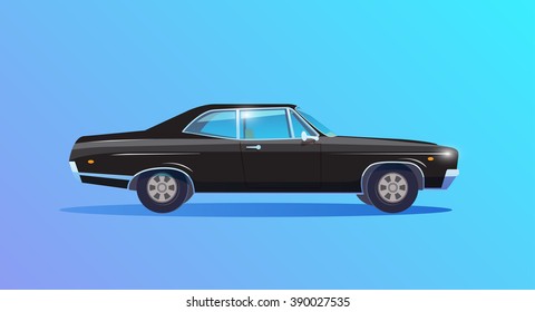 Sports car in the style of 60s-70s. Retro car. Concept racing car. Muscle car. Vector illustration. Modern flat design.