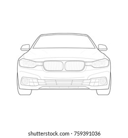 Sports car. Technical drawing. Front view