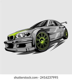 sports car vector artwork illustration, green white color. isolated vackground
