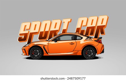 Ilustración Gráfica Del Vector Del Coche Deportivo Con Los Detalles Del Arte De La Línea. Color naranja del coche