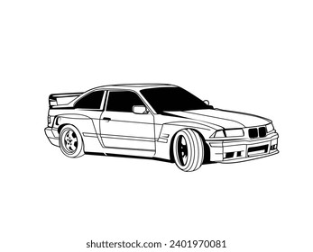 sports car vector line art illustration isolate on white