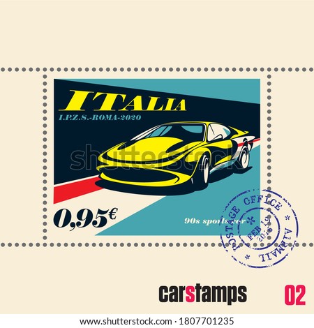 Sports car vector postage stamp