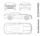 Sports car vector template. Sports car blueprint. Car on white background. Mockup template for branding. Blank vehicle branding mockup.