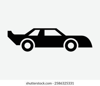 Sports Car Vehicle Race Racing Automobile Fast Old Vintage Shape Side View Motorsport Icon Black White Symbol Sign Graphic Illustration Vector