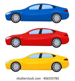 Sports cars in different colors, vector illustration isolated on white