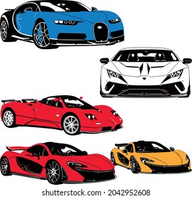Sports cars and luxury vehicles group of vector artwork