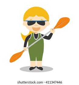Sports cartoon vector illustrations: Canoe Sprint (female)