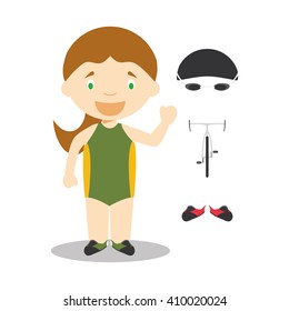 Sports cartoon vector illustrations: Triathlon (female)
