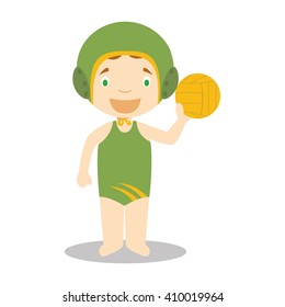 Sports cartoon vector illustrations: Waterpolo (female)
