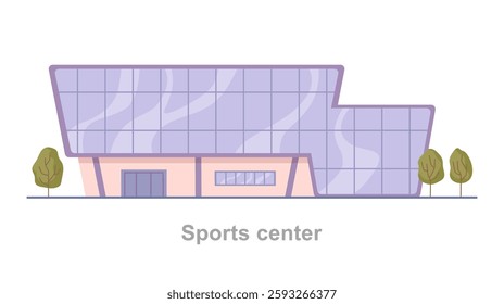 Sports center for athletes, sportsmen for exercising and building muscles. Vector flat cartoon style, isolated exterior of municipal building of city, leisure activities for citizens of town