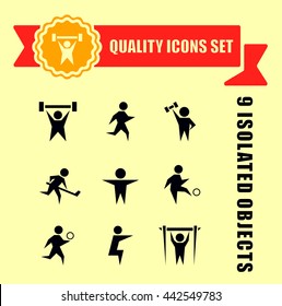sports charge man icons with red tape