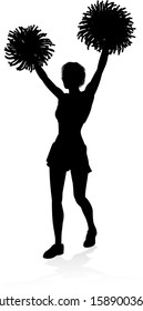 Sports cheerleader in silhouette with pompoms