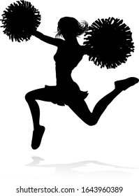 Sports cheerleader in silhouette with pompoms