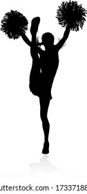 Sports cheerleader in silhouette with pompoms