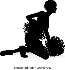 Sports cheerleader in silhouette with pompoms