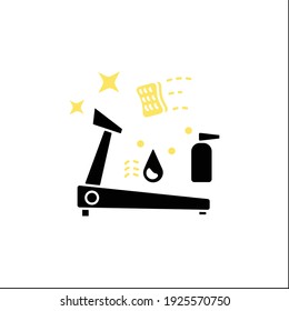 Sports cleaning glyph icon. Clean up sports equipment. Gym disinfection. Safety space and preventative measures. Cleaning service concept.Filled flat sign. Isolated silhouette vector illustration