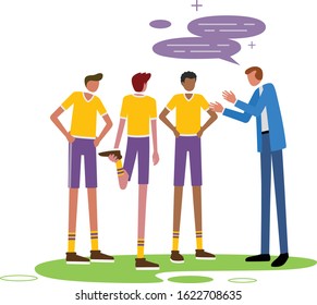 Sports coaching or discussion vector illustration in flat colour style. Sports activities and training with white background.