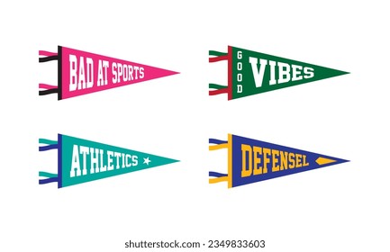 Sporthochschule Fan Pennants Set. Schlechter Sport, gute Vibes, Athletik, Verteidigung.