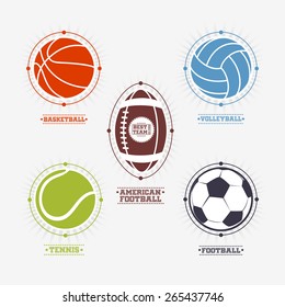 Sports colorful balls logos and emblem with text.