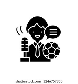 Sports commentator black icon, vector sign on isolated background. Sports commentator concept symbol, illustration 