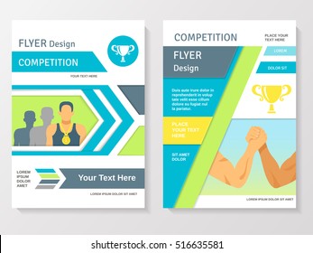 Sports Competition Flyer Template With Winner Partnership Gold Medals And Cup Vector Illustration