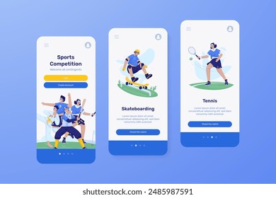 Sports competition illustration concept, Sport UI mobile app on onboard screen set template, Vector illustration