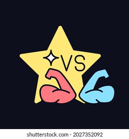 Sports competition reality show RGB color icon for dark theme. Wrestling championship media broadcast. Isolated vector illustration on night mode background. Simple filled line drawing on black