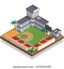 Sports complex with a baseball field. Infrastructure. Isometric. Isolated on white background. Vector illustration.