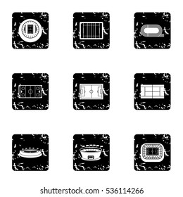 Sports complex icons set. Grunge illustration of 9 sports complex vector icons for web