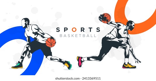 sports concept design. Features a basketball player athlete with an interactive design style. Dribble. Design with the concept of celebrating national sports day. basketball player