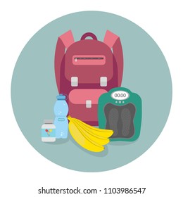 Sports concept, set for fitness. Accessories for the gym.  Vector illustration.