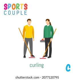 Sports Couple alphabet in vector with C letter. illustration cartoon sports. Alphabet design in a colorful style.