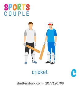 Sports Couple alphabet in vector with C letter. illustration cartoon sports. Alphabet design in a colorful style.