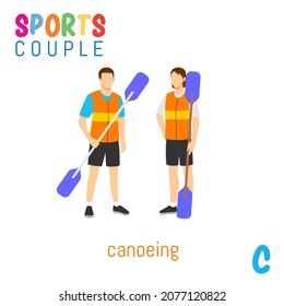 Sports Couple alphabet in vector with C letter. illustration cartoon sports. Alphabet design in a colorful style.