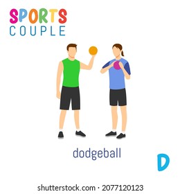 Sports Couple alphabet in vector with D letter. illustration cartoon sports. Alphabet design in a colorful style.