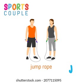 Sports Couple alphabet in vector with J letter. illustration cartoon sports. Alphabet design in a colorful style.