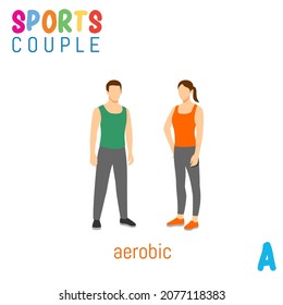 Sports Couple alphabet in vector with A letter. illustration cartoon sports. Alphabet design in a colorful style.