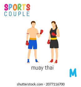 Sports Couple alphabet in vector with M letter. illustration cartoon sports. Alphabet design in a colorful style.