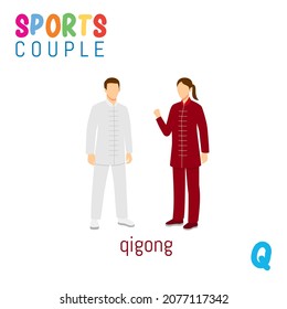 Sports Couple alphabet in vector with Q letter. illustration cartoon sports. Alphabet design in a colorful style.