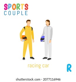 Sports Couple alphabet in vector with R letter. illustration cartoon sports. Alphabet design in a colorful style.