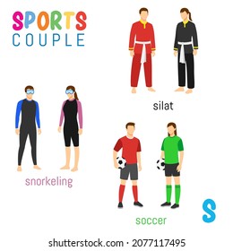 Sports Couple alphabet in vector with S letter. illustration cartoon sports. Alphabet design in a colorful style.