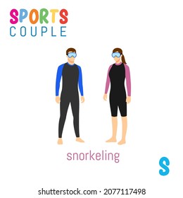 Sports Couple alphabet in vector with S letter. illustration cartoon sports. Alphabet design in a colorful style.