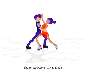 Sports couple dancing original dance in competition. Figure skating. Vector illustration. 