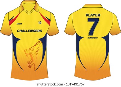 Sports Cricket t-shirt jersey design template, mock up uniform kit with front and back view